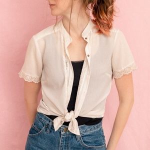 Ivory Lace Liz Claiborne Tee with Wooden Buttons